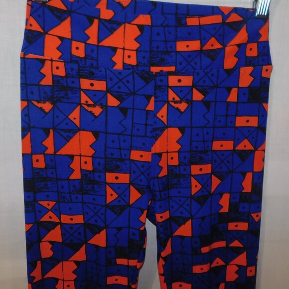 LuLaroe Blue Orange Bold  Geometric abstract print Womens Leggings OS size 2 -10 - Picture 7 of 8